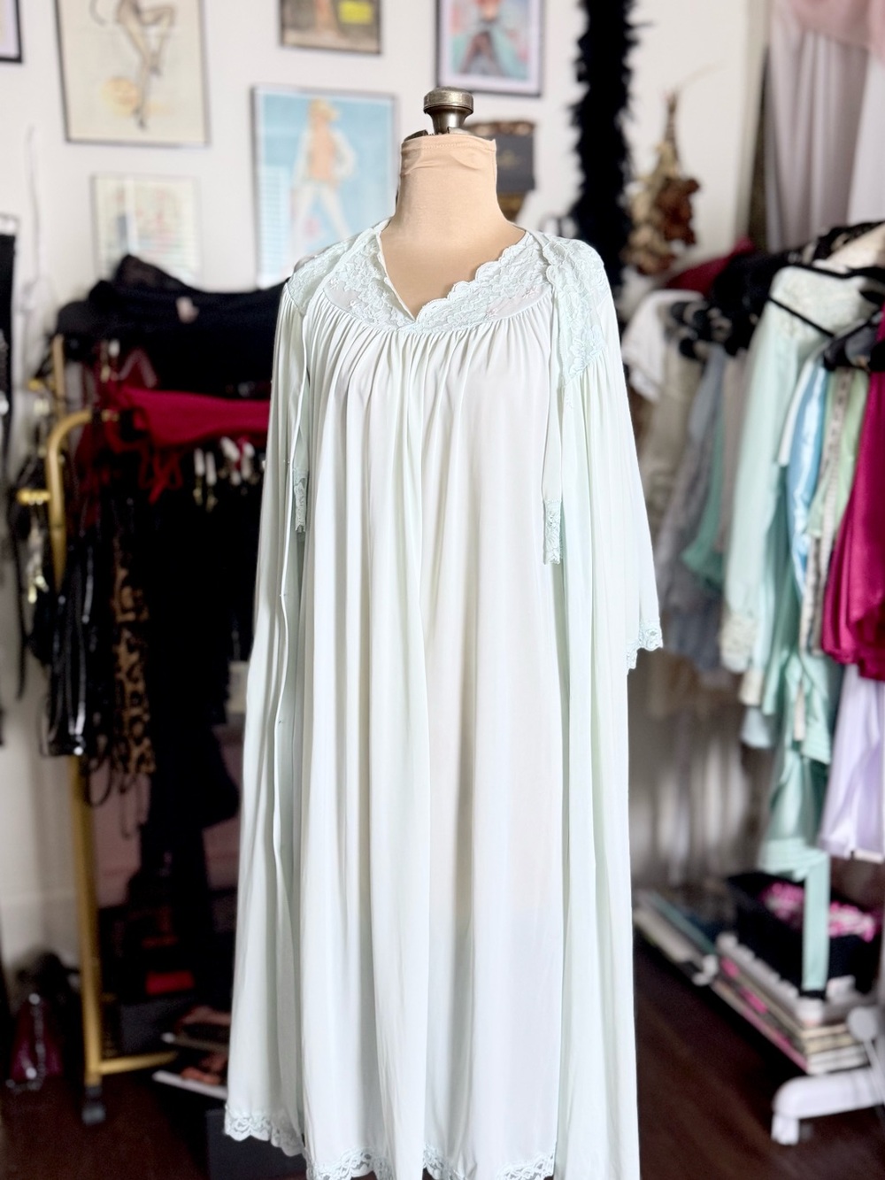 Vintage Blue Nightgown Set Robe and Gown 1950s 1960s